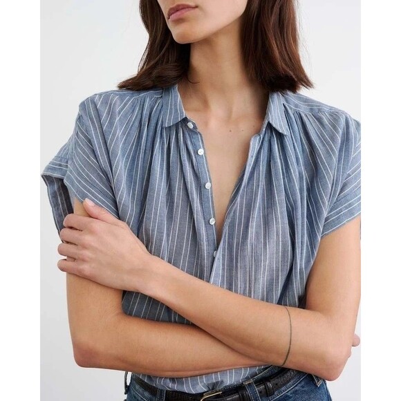 Nili Lotan Normandy Shirt Tunic Top Striped Printed Cotton Oversized XS 283652 - Picture 2 of 10